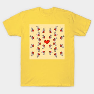 Rabbit Holding a Heart Pattern T-Shirt